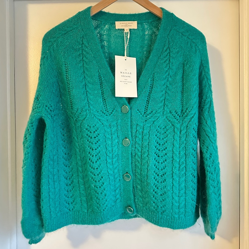 Sezane Green V-Neck Sweater